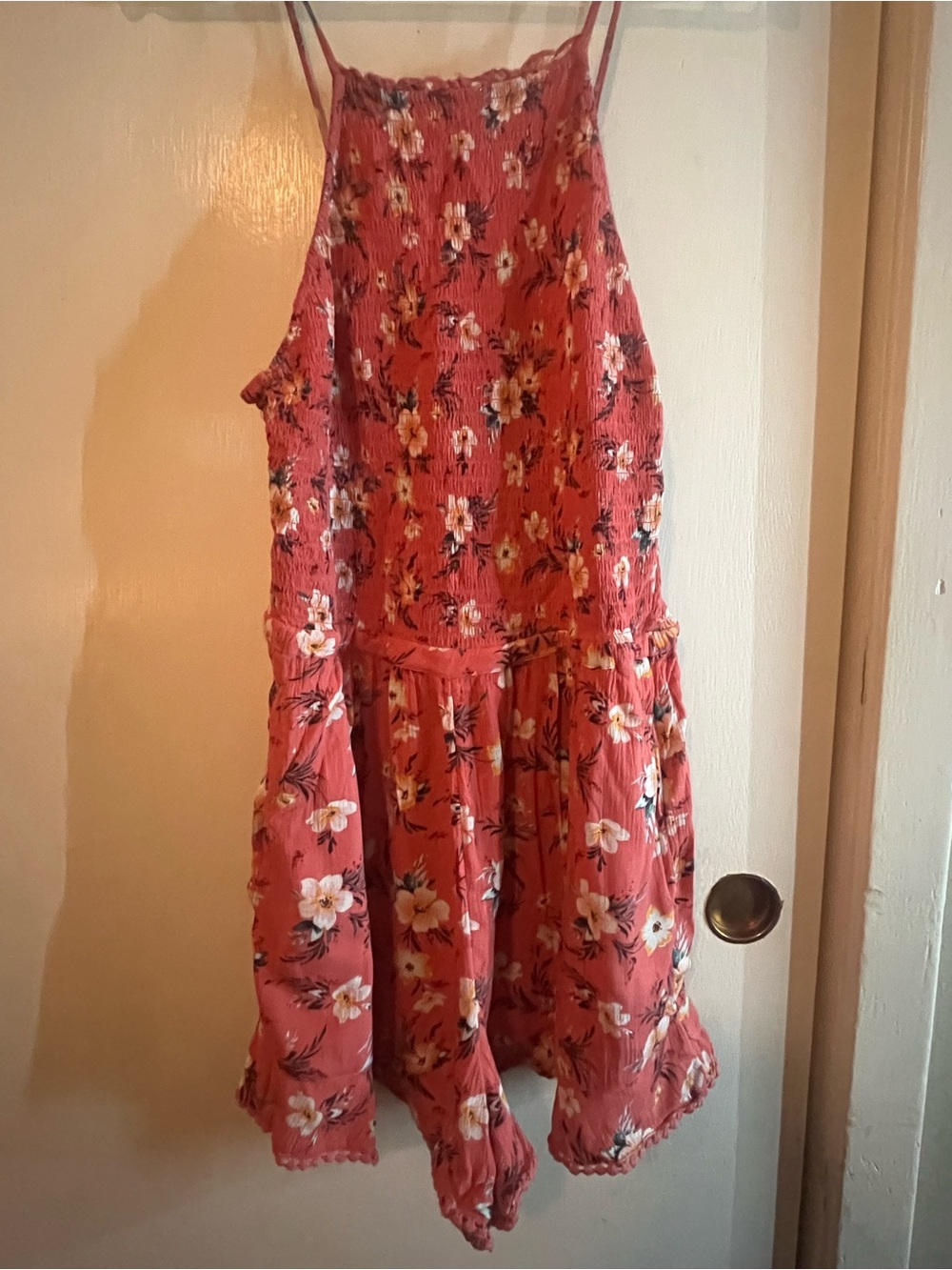 American Eagle Outfitters Coral Floral Sundress Romper